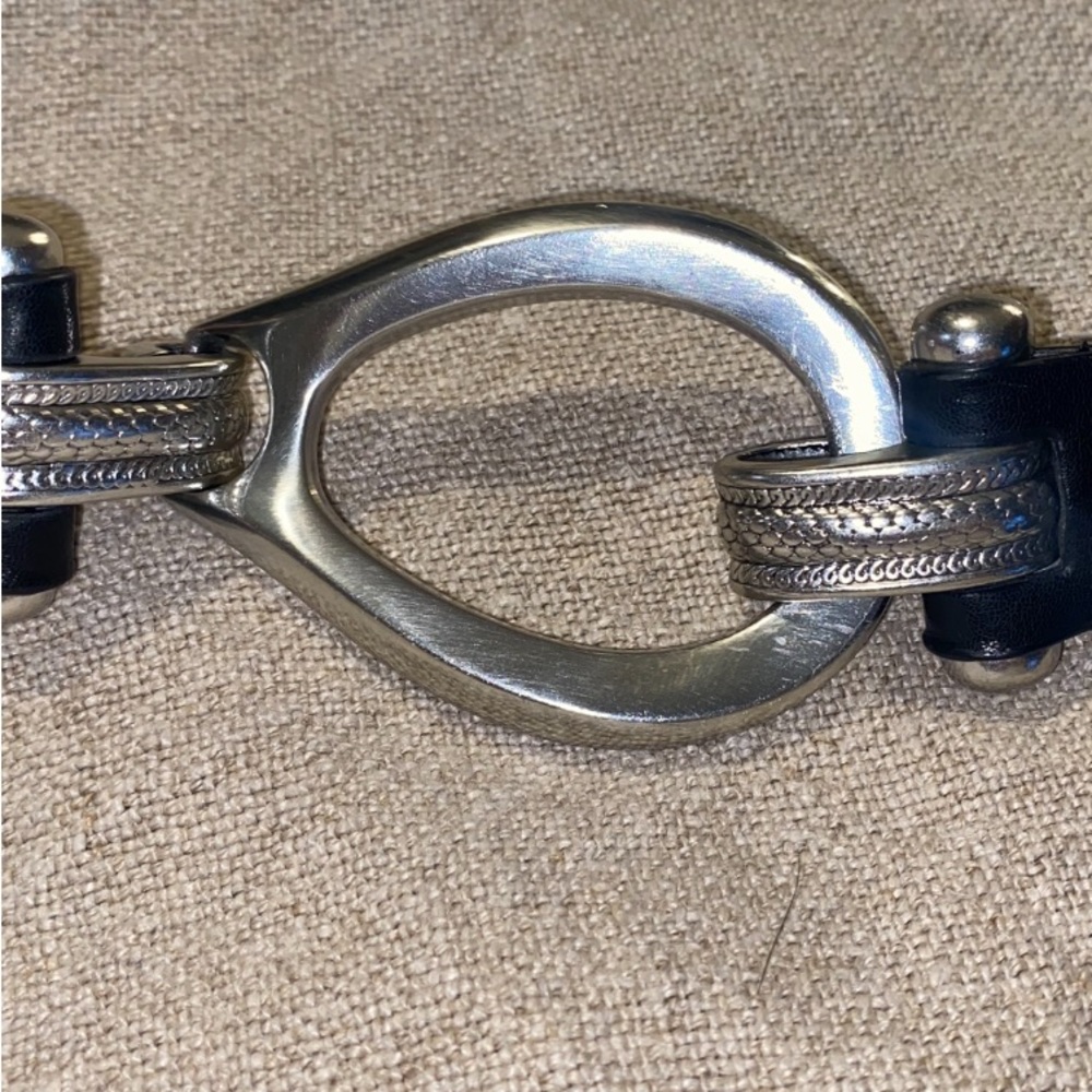 Black leather belt with silver accents XL 38/40 waist plus size belt